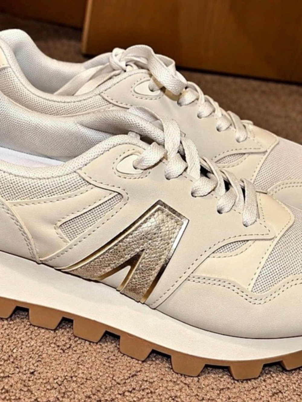 Off Brand- New Balance 327 inspired White Gold Metallic Sneakers